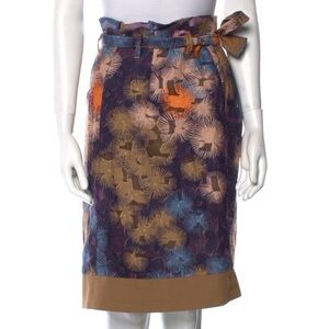 Dorothee Schumacher Embroidered Textured Skirt in Purple, Blue, Orange and Tan